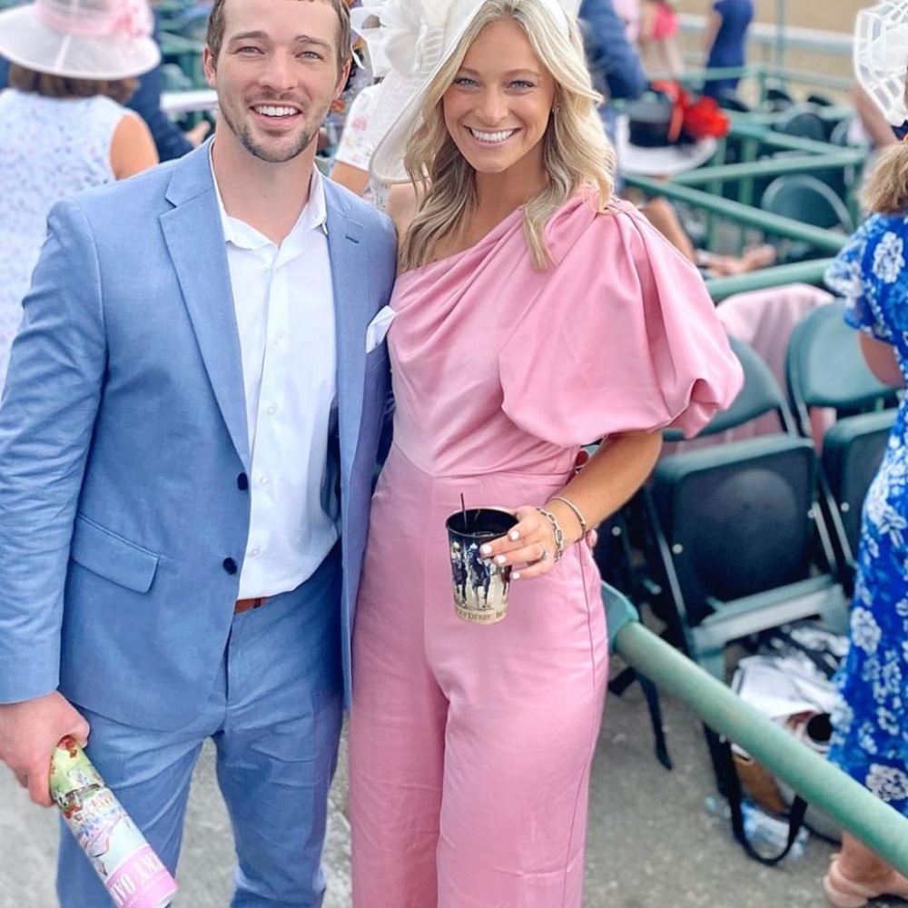 Puff sleeve pink jumpsuit - Picture 1 of 5